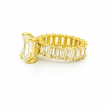 14K Gold 5.00 Carat Lab Grown Emerald Eternity Diamond Walls Under Halo Engagement Ring