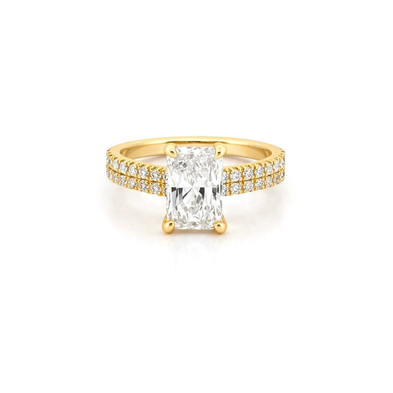 14K Gold 2.00 Carat Lab Grown Radiant Diamond Under Halo Cathedral Engagement Wedding Set