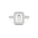 14K Gold 3.00 Carat Lab Grown Emerald Cut Diamond Cathedral Halo Engagement Ring