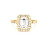 14K Gold 3.00 Carat Lab Grown Emerald Cut Diamond Cathedral Halo Engagement Ring