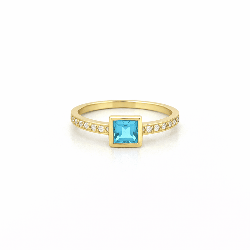 14K Gold Princess Blue Tourmaline Bezel Ring