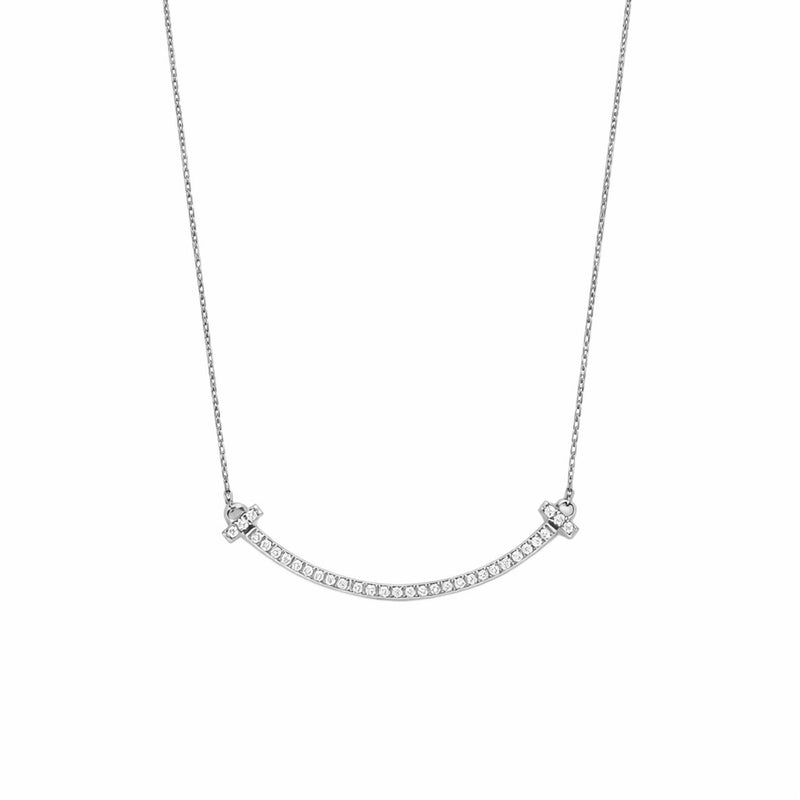 14K Gold Smile Bar Diamond Pendant Necklace