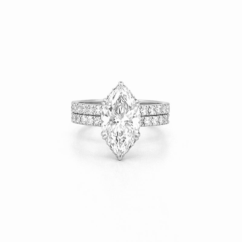 14K Gold 2.50 Carat Lab Grown Marquise Diamond Prong Set Engagement Set with Diamond Under Halo and Prongs