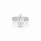 14K Gold 2.50 Carat Lab Grown Marquise Diamond Prong Set Engagement Set with Diamond Under Halo and Prongs