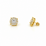 14K Gold Round Diamond Halo Stud Earrings