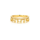 14K Gold Prong Set and Pattern Baguette Double Diamond Band