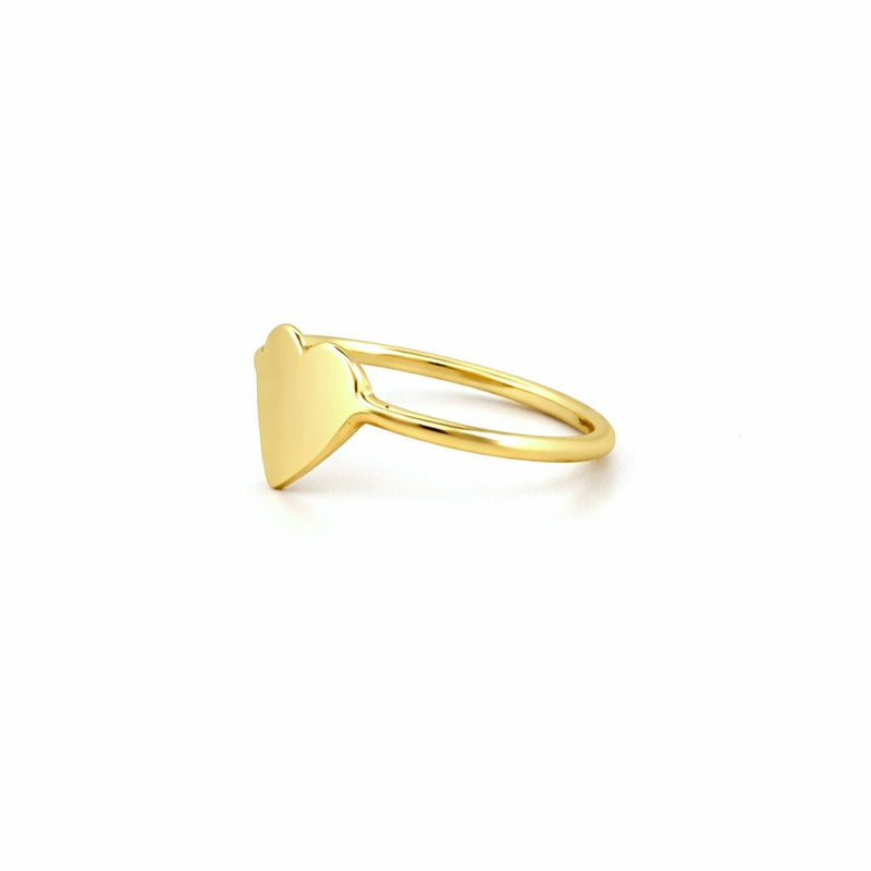 14K Gold Thin Heart Signet Band