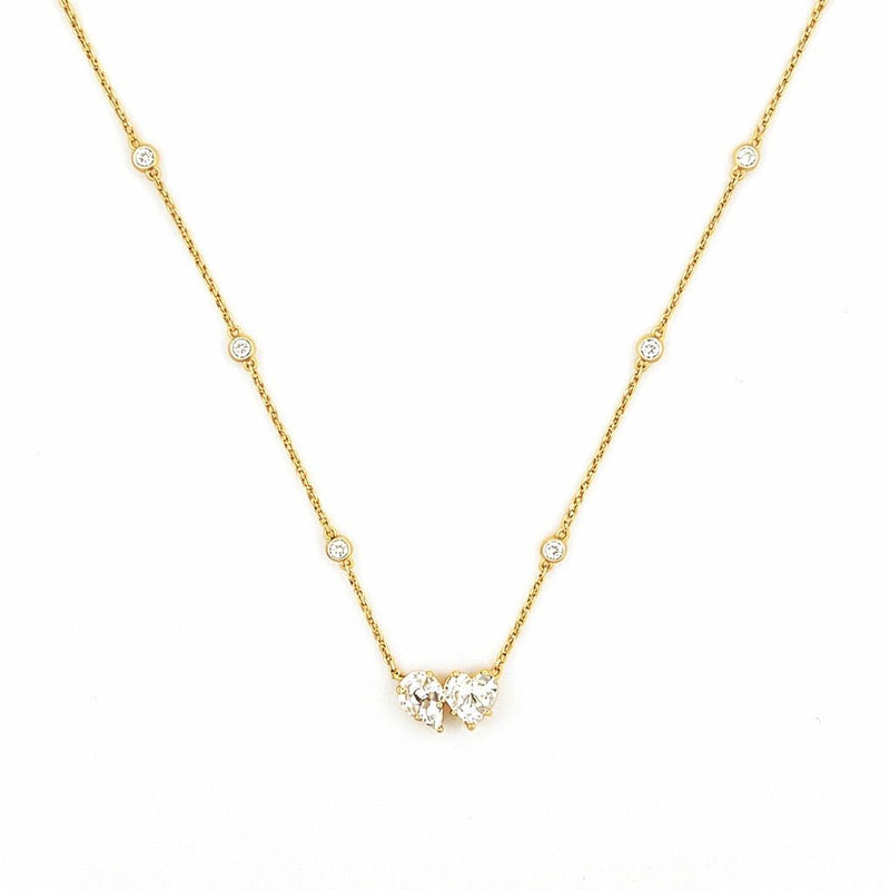 14K Gold Pear and Heart Shape Cluster Pendant Necklace