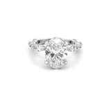 14K Gold 3.00 Carat Lab Grown Oval Diamond Under Halo Round and Marquise Engagement Ring