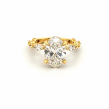 14K Gold 3.00 Carat Lab Grown Oval Diamond Under Halo Round and Marquise Engagement Ring