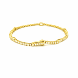 14K Gold Emerald Bezel Station and Round Lab Grown Diamond Tennis Bracelet