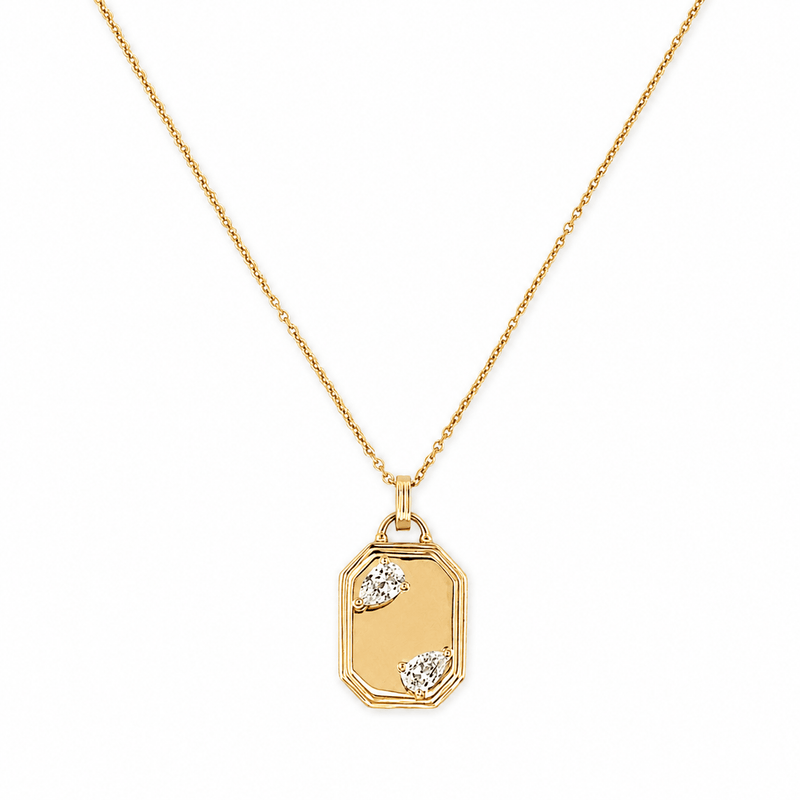 14K Gold Lab Grown Pear ID Tag Pendant Bolo Necklace
