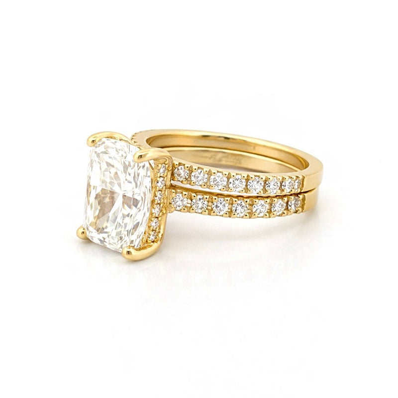 14K Gold 4.00 Carat Lab Grown Elongated Cushion Diamond Under Halo Engagement Wedding Set