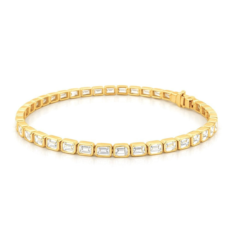 14K Gold East West Tennis Emerald Cut Diamond Bracelet