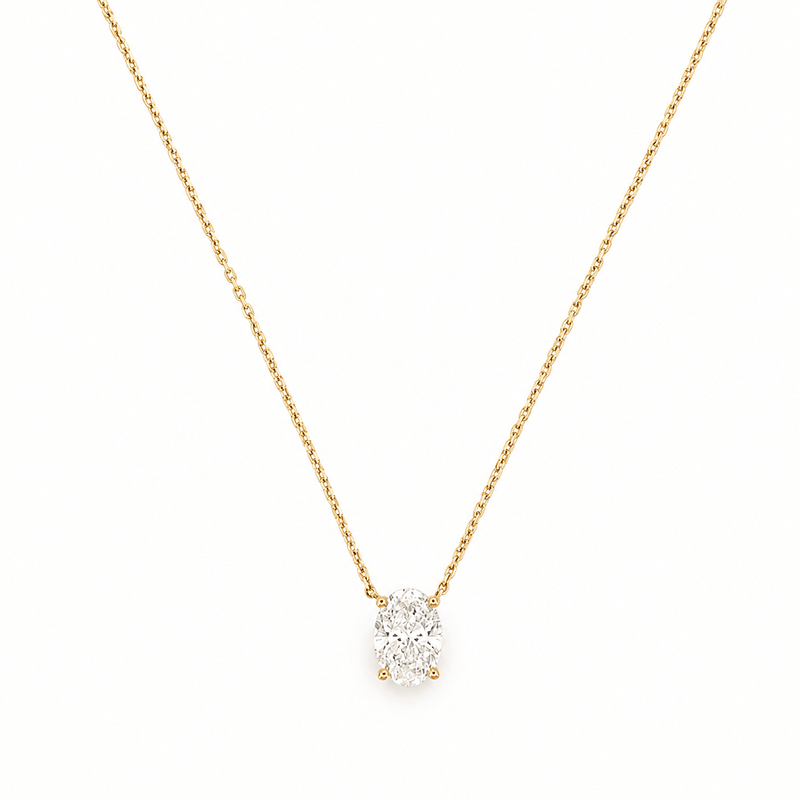14K Gold Lab Grown Oval Pendant Bolo Necklace