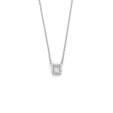14K Gold Two Baguette Cluster Halo Diamond Necklace