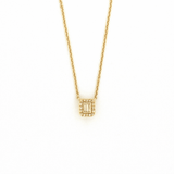14K Gold Two Baguette Cluster Halo Diamond Necklace