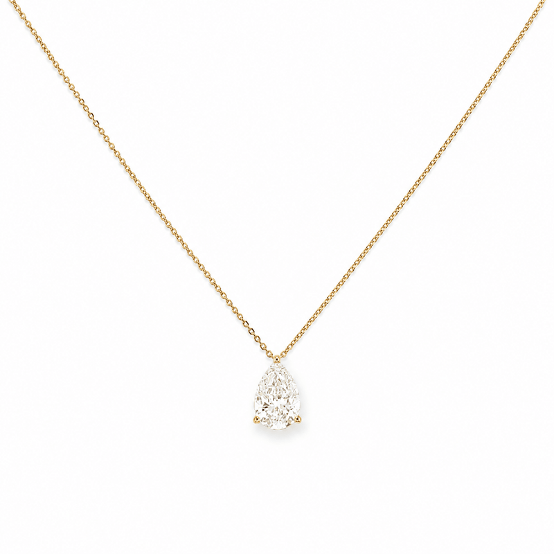 14K Gold Lab Grown Pear Pendant Bolo Necklace