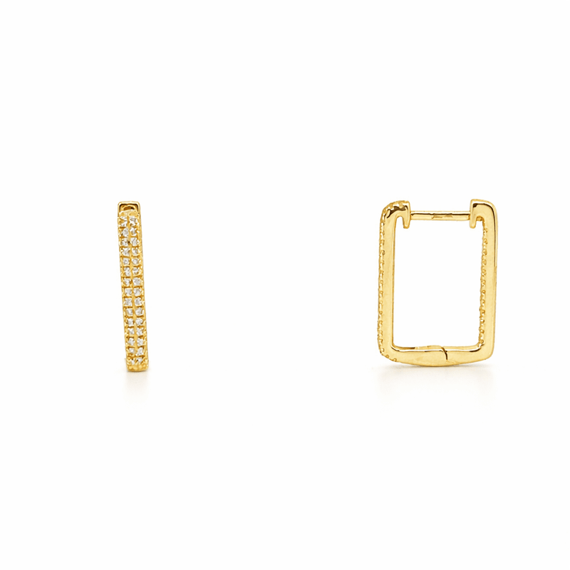 14K Gold In and Out Box Diamond Huggie Earring