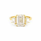 14K Gold Three Stone 3.00 Carat Lab Grown Emerald Engagement Ring