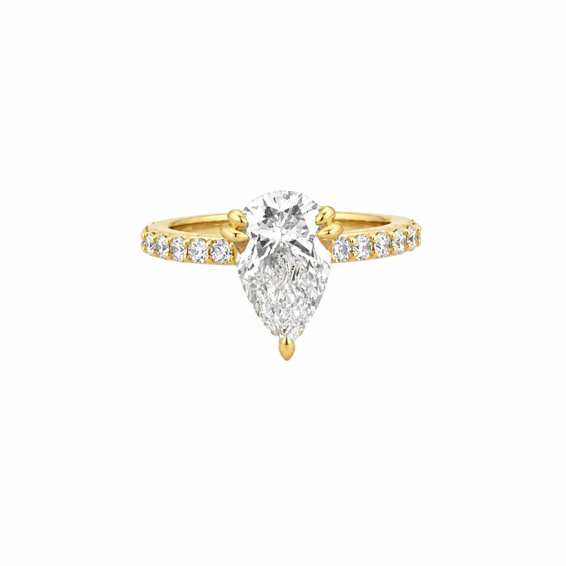 14K Gold 3.00 Carat Lab Grown Pear Diamond Prong Set Under Halo Engagement Ring