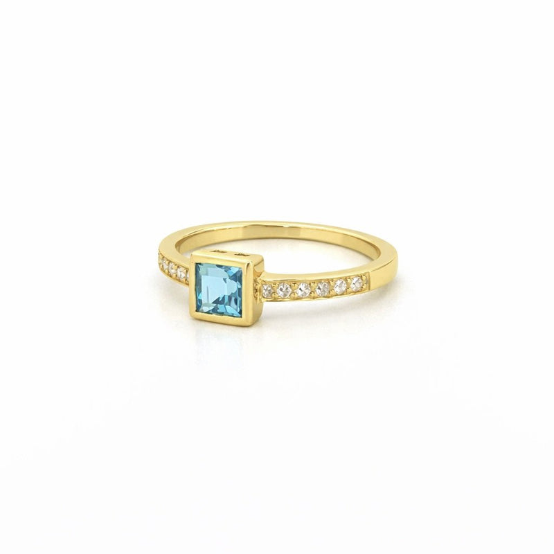 14K Gold Princess Blue Tourmaline Bezel Ring