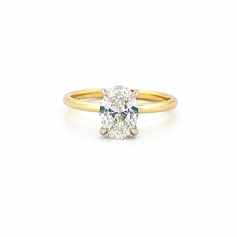 14K Two Tone Gold 2.00 Carat Oval Lab Grown Solitaire Engagement Ring
