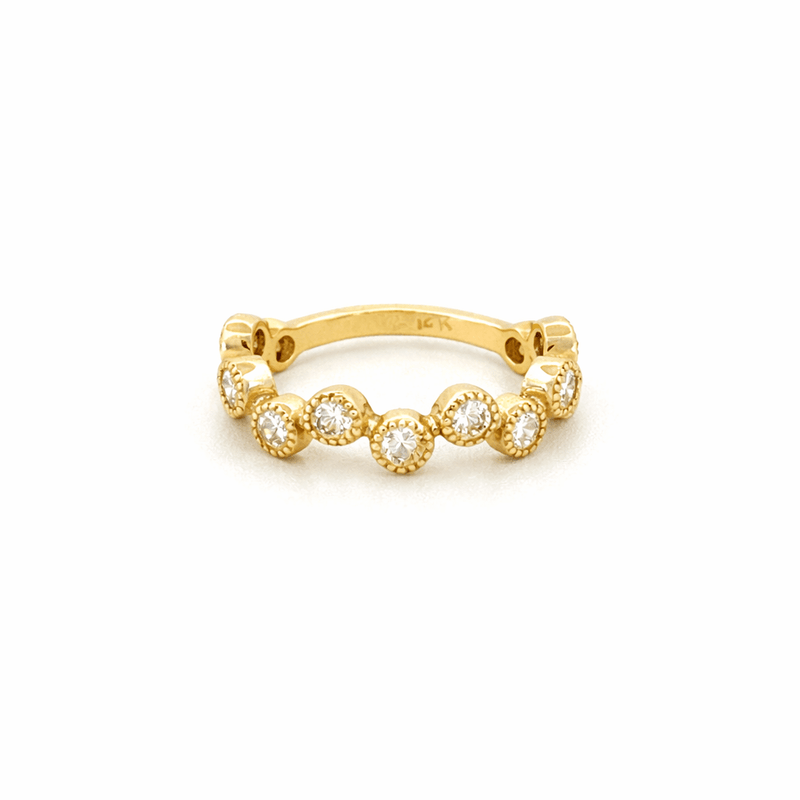 14K Gold Alternating Art Deco Round Bezel Diamond Band