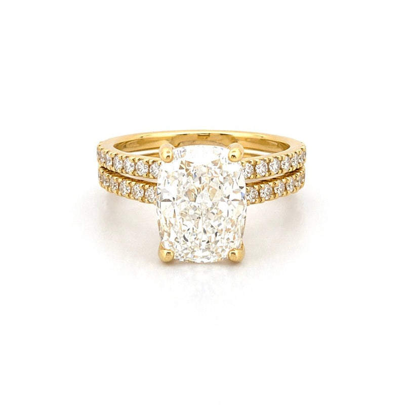 14K Gold 4.00 Carat Lab Grown Elongated Cushion Diamond Under Halo Engagement Wedding Set