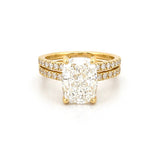 14K Gold 4.00 Carat Lab Grown Elongated Cushion Diamond Under Halo Engagement Wedding Set