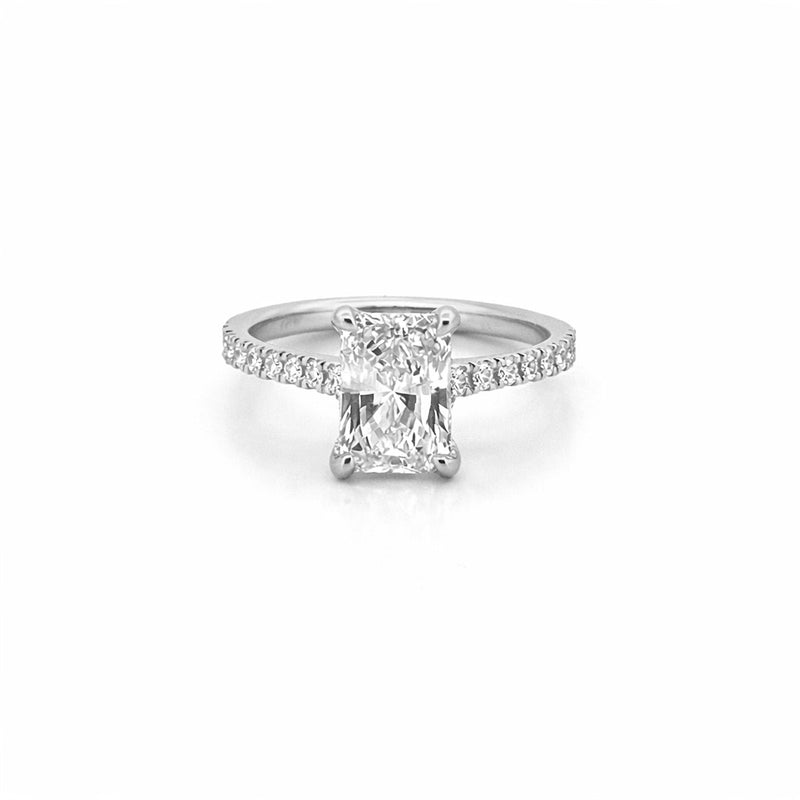 14K Gold 2.00 Carat Lab Grown Radiant Diamond Under Halo Cathedral Engagement Ring