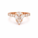 14K Gold Pear Shape Cluster Natural Diamond U Prong and Diamond Prong Engagement Ring w/ Under Halo