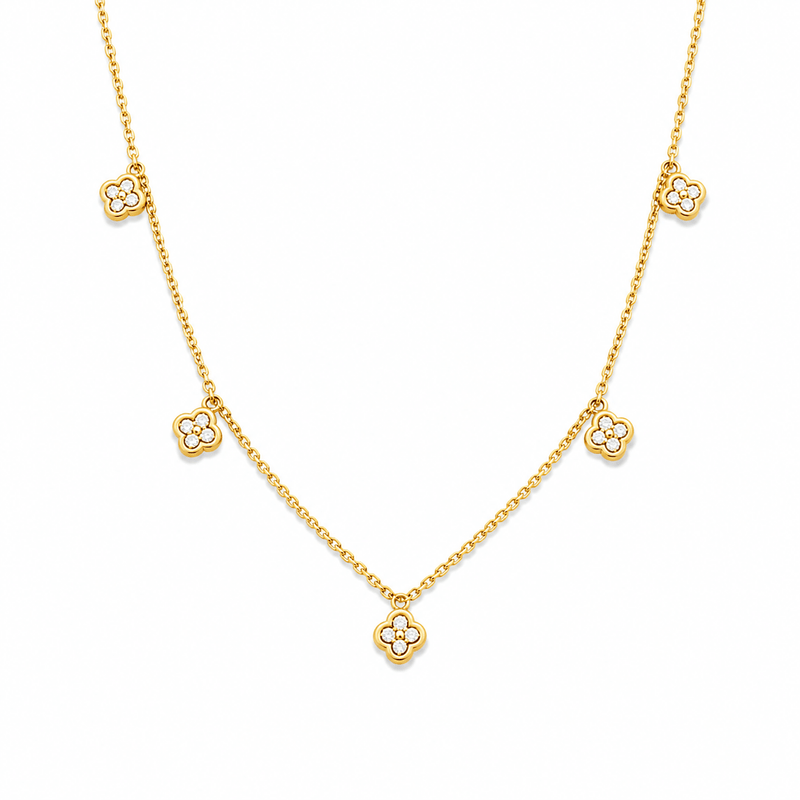 14K Gold Clover Diamond Station Necklace