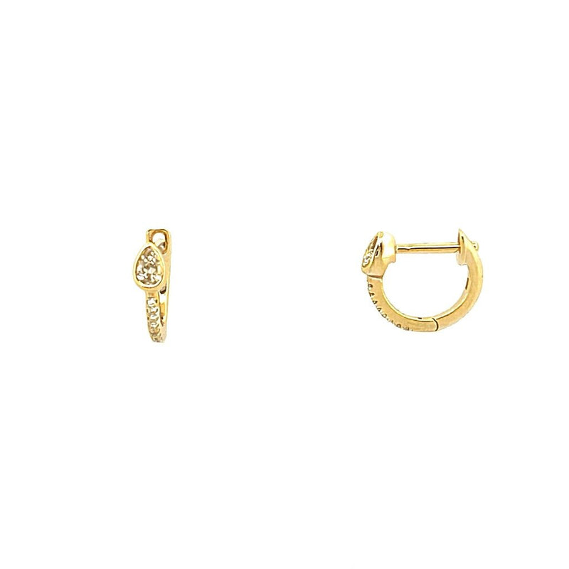 14K Gold Pear Diamond Bezel Prong Set Huggie Earrings