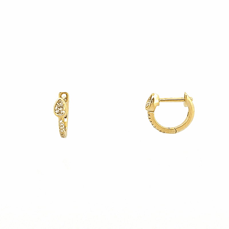 14K Gold Pear Diamond Bezel Prong Set Huggie Earrings