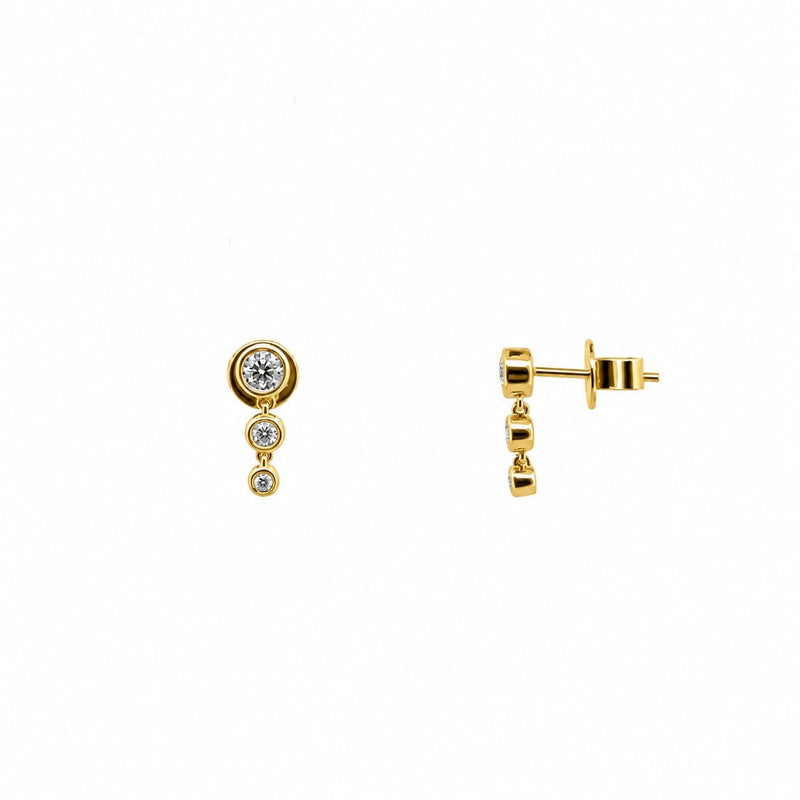 14K Gold Three Round Dangle Diamond Earrings