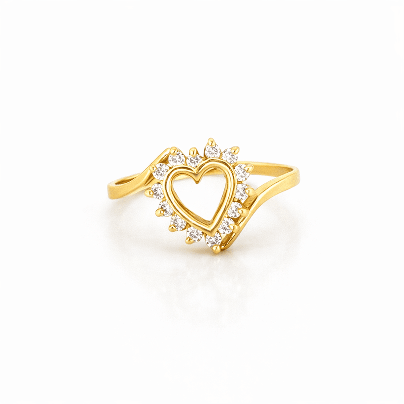 14K Gold Dainty Heart Halo Diamond Ring
