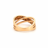14K Gold Black Diamond and Diamond Crossed Two Row Ring