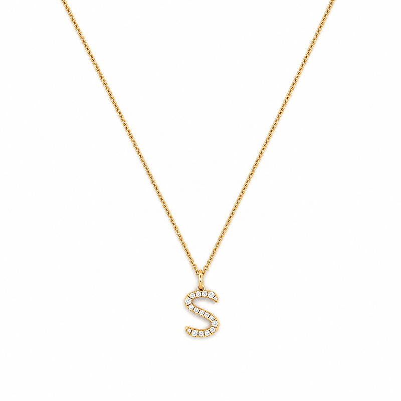 14K Gold Personalized Stylized Initial Diamond Pendant Necklace