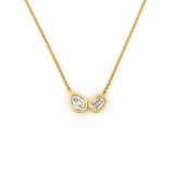 14K Gold Pear and Emerald Diamond Duo Pendant Necklace