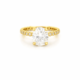 14K Gold 2.00 Carat Oval Moissanite Art Deco Engagement Ring w/ Double Under Halo