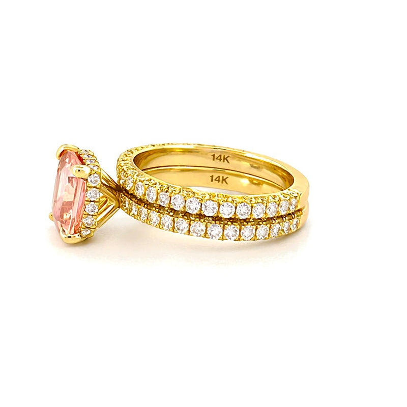 14K Gold 2.00 Carat Cushion Morganite 3D Engagement Set