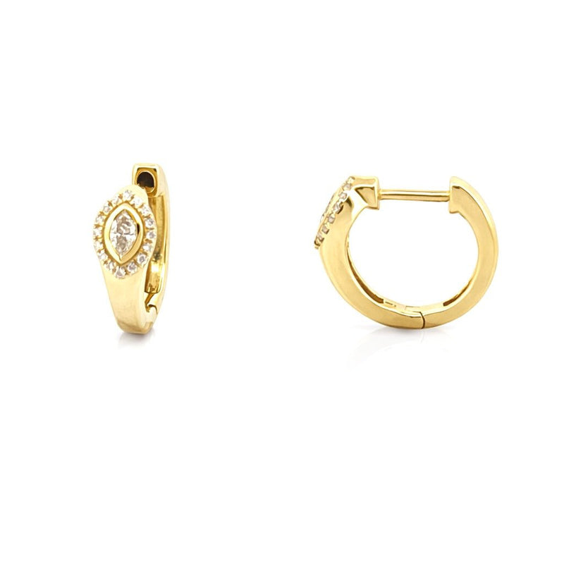 14K Gold Marquise Diamond Bezel Halo Huggie Earrings