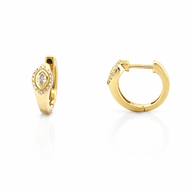 14K Gold Marquise Diamond Bezel Halo Huggie Earrings