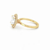 14K Gold 2.00 Lab Grown Oval Diamond 3D Halo and Diamond Prong Solitaire Engagement Ring