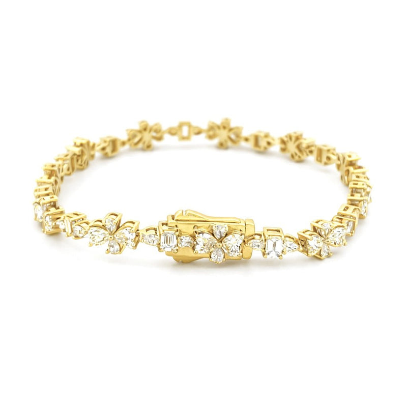 14K Gold Lab Grown Flower and Emerald Pear Link Diamond Tennis Bracelet