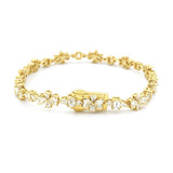 14K Gold Lab Grown Flower and Emerald Pear Link Diamond Tennis Bracelet