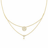 14K Gold Heart Eye Emoji + Martini Glass Diamond Pendant