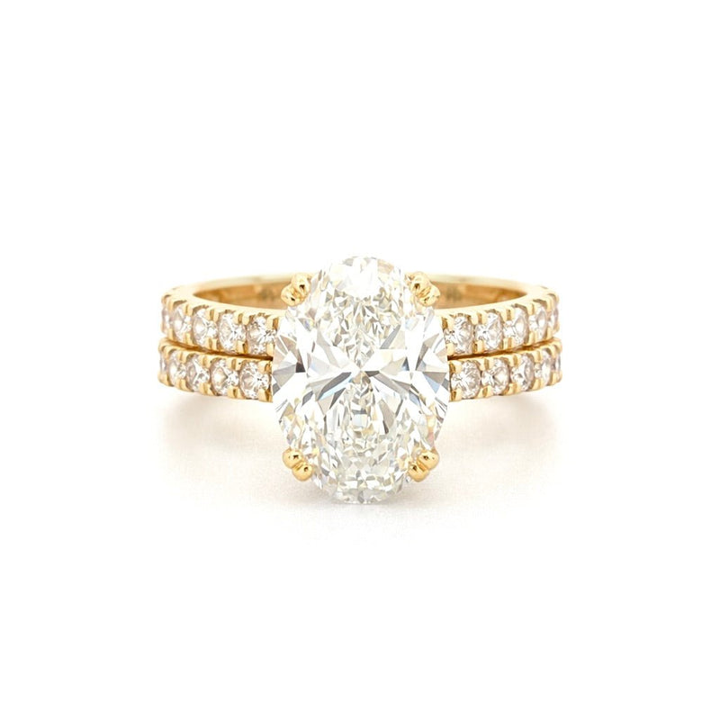 14K Gold 3.00 Carat Lab Grown Oval Diamond Prong Set Engagement Set with Diamond Under Halo and Prongs