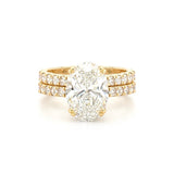 14K Gold 3.00 Carat Lab Grown Oval Diamond Prong Set Engagement Set with Diamond Under Halo and Prongs